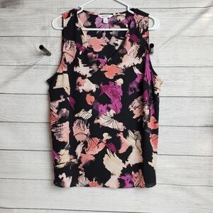 Nine‎ West Purple Coral Black Floral Sleeveless Top Womens XL